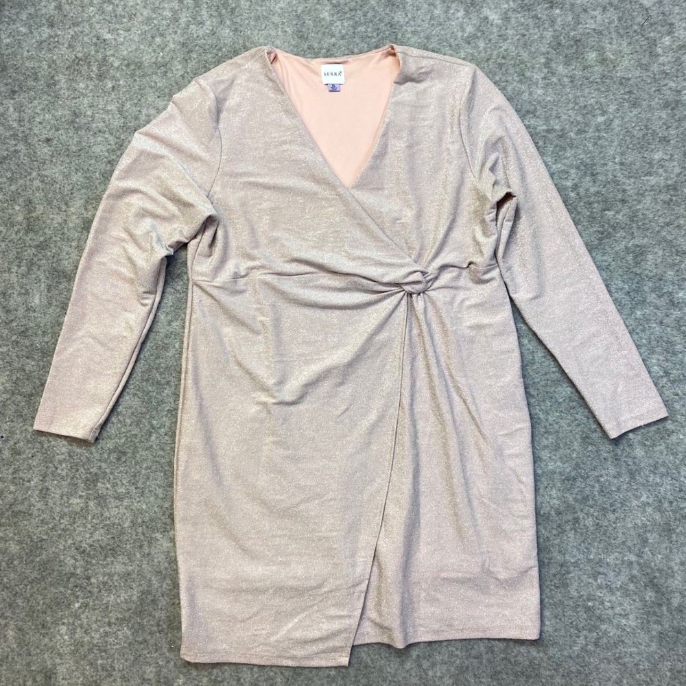 Serra Metallic Twist Front Dress Womens Size XL Pink Long Sleeve Sparkle